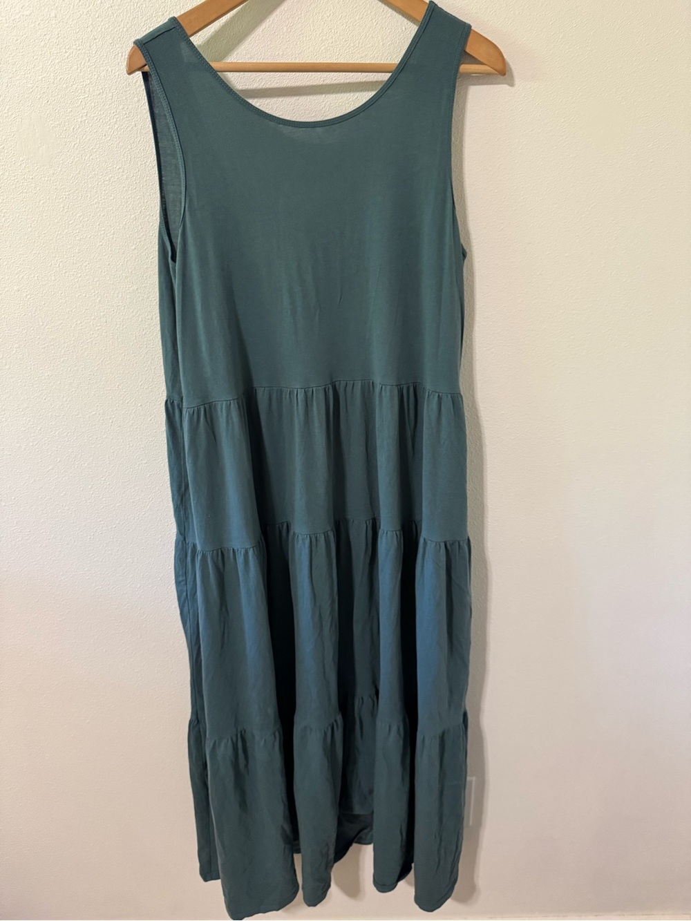 J Crew Sleeveless Tiered Maxi Dress Moss Green Cotton Jersey Beachy-Large